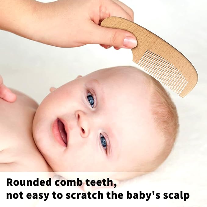 Baby Hair Care Kit, 5 in 1 Wooden Natural Goat Bristles Brush Cradle Cap Comb Baby Grooming Kit for Newborns Toddlers Boys Girls Gift