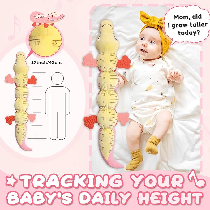 Baby Toys 0 to 12 Months, Musical Stuffed Animal Activity Soft Toys with Multi-Sensory Crinkle, Rattle and Textures,Infant Tummy Time Toys for Newborn Boys Girls, Crocodile, Pink