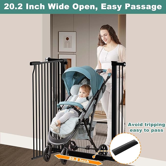 40.5" Extra Tall Baby Gate for Doorways, 40.6"-49.1" Extra Wide Pet Gate No Drill, 1.37" Narrow Space Puppy Dog Barrier Indoor, Metal Safety Child Gate for Stairs Hallway Black