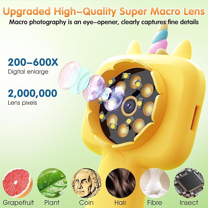 Kids Microscope Handheld Portable Mini 2.4" - 600X FHD Digital Microscope for Kids - Educational Science Toys, Boys & Girls Christmas Birthday Gifts, Outdoor Toys for Kid's Ages 4-8 8-13