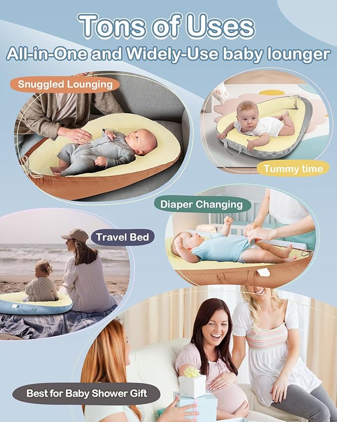 Baby Lounger - Infant Lounger for Newborn 0-25 Months, Waterproof Inner Cover and Pure Cotton Breathable Baby Nest Cover, Newborn Lounger for Baby Boys&Girls, Portable Baby Bed for Home and Travel