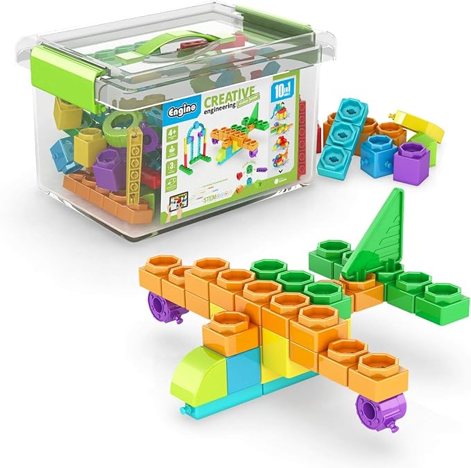 Engino STEAM Maker Junior- 10 Model Set, Stackable Building Blocks for Kids 4+, STEM Building Toys, Engineering Kit for Young Inventors, Educational Toys, Gift for Boys & Girls