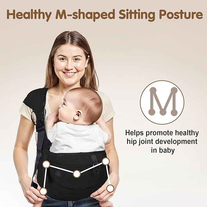 Baby Sling Carrier,Toddler Carrier, 2025 New Baby Sling with Waist Harness,Portable and Lightweight Sling,Non-Slip Hip Seat Carrying 25-60lbs(Black)