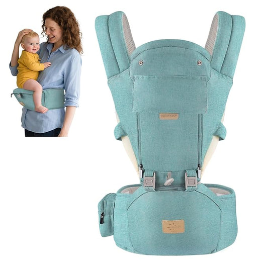 FRUITEAM 6-in-1 Baby Carrier with Waist Stool/Hip Seat, One Size Fits All -Adapt to Newborn, Baby Hip Carrier for Breastfeeding, Infant & Toddler, (Green)