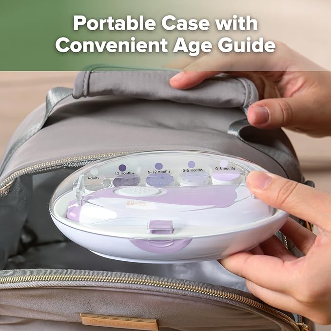 haakaa Baby Nail Trimmer Electric Baby Nail File Kit with LED Light, Baby Nail Clippers for Newborn/Infants/Adults Toenails and Fingernails, 6 Replacement Heads & Storage Case, Lavender