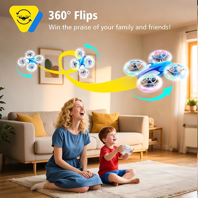 053Drone for Kids,Colourful LED RC Drone, Drone kids for Beginners,3D Flips,Altitude Hold, Propeller Full Protect,Mini drone Toy With 3 Batteries, Great Gift Toy for Boys and Girls