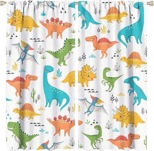 Kids Dinosaur Curtains for Boys Girls Bedroom Decor Cartoon Dino Colorful Cute Funny Animal Wildlife Printed Blackout Rod Pocket Window Drapes for Baby Nursery Playroom Living Room W21xL45in Decor