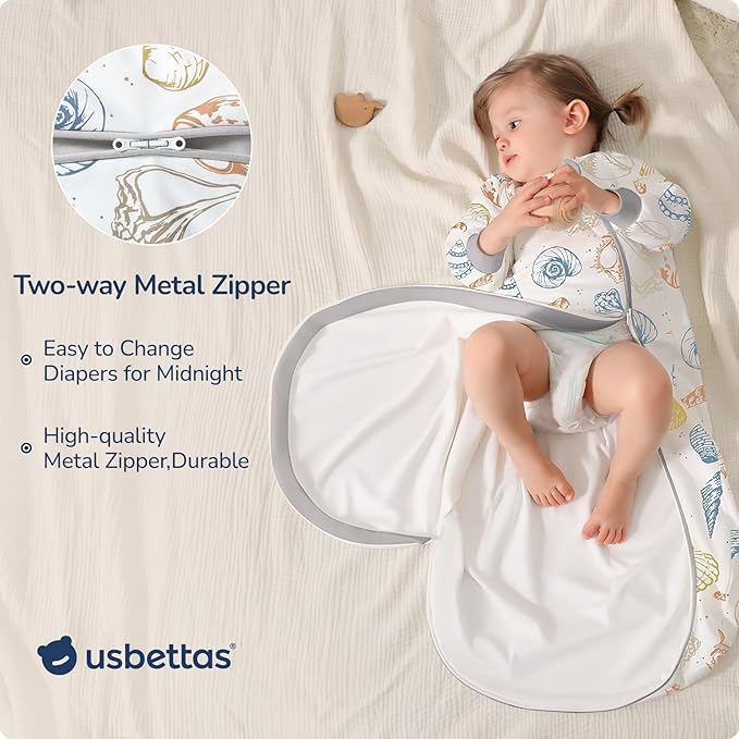 Baby Sleep Sack 6-12 Months, Cotton Detachable Long Sleeve Sleep Sack, 2.5 Tog Toddler Sleeping Sack with Temperature Strips, 2-Way Zipper Wearable Blankets for Newborns, Ocean