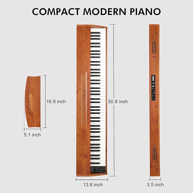 88 Key Digital Piano Keyboard for Beginners,Full Size Electric Piano Semi-Weighted Keyboard with Sheet Music Stand,Pedal,Headphone,Power Adapter,USB-MIDI Compatibility,Wood Grain Brown