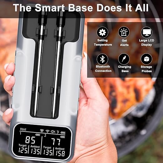 Dual-Probe Wireless Meat Thermometer for Grilling, Smoking, BBQ - Bluetooth Enabled Smart Grill Thermometer with 2 Probes, Digital Food Thermometer, 800ft Long Range,Cooking Thermometer for BBQ/Grill