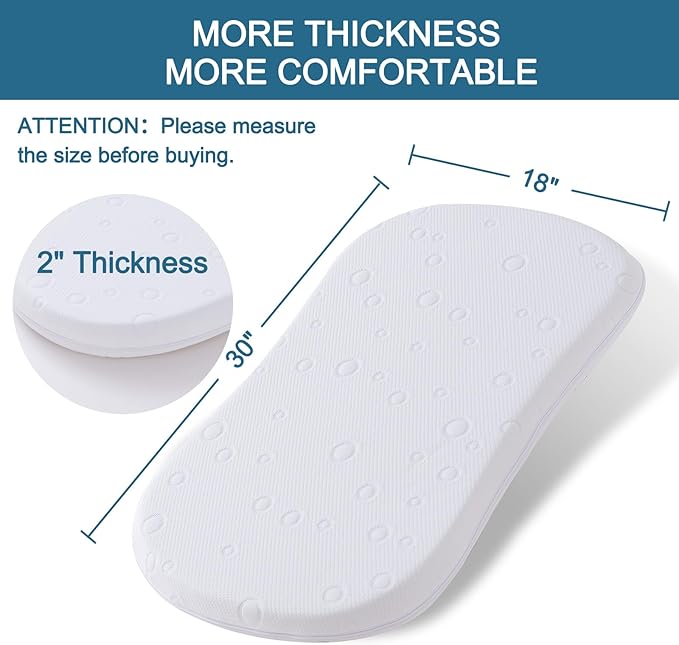 Baby Bassinet Mattress Pad, 30" x 18" x 2" Dual Sided Gel Memory Foam Mattress with Breathable Removable Soft Cover Fit for Halo Bassinest Swivel/Luxe/Glide/Flex/Premiere Series Sleeper