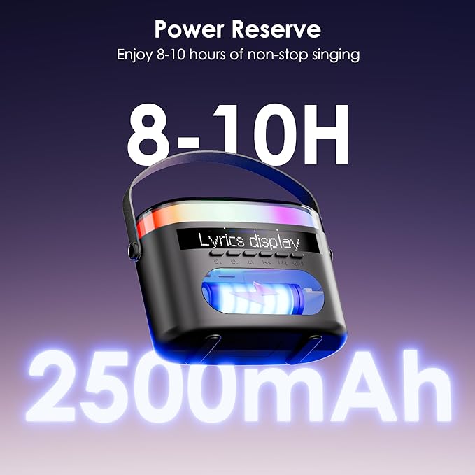 Karaoke Machine,Karaoke Machine with Lyrics Display,Portable Bluetooth 5.3 Karaoke Speaker with Upgraded Dual Speakers for Kids and Adults,with White Noise and Night Light Function (Black)