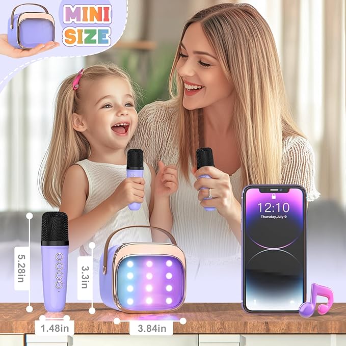 FLUESTON Mini Karaoke Machine for Kids Adults, Portable Bluetooth Speaker with Wireless Microphone, Birthday Kids Gifts Toys for Girls Ages 3, 4, 5, 6, 7, 8, 9,10,11,12+ Years Old