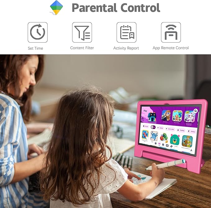 Kids Tablet, 10.1 Inch Tablet for Kids Android 14, 64GB Octa-Core, WiFi, Big Battery, Kids Space, Parental Control 1280 * 800 HD Display Children Tablets Pink