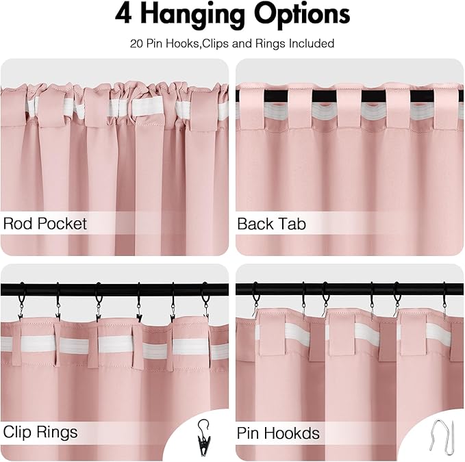 ANRODUO Light Pink Blackout Curtains for Girls Bedroom Living Room, Back Tab Rod Pocket Pinch Pleated Thermal Insulated Room Darkening Curtains 72 Inches Long 2 Panels, 42 x 72 Inch