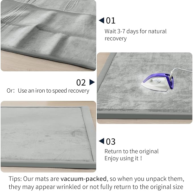 ACOMOPACK Baby Play Mat for Floor 1.3" Thick Memory Foam Play Mat 39"×59" Tummy Time Crawling with Non-Slip Bottom for Living Room,Nursery,Soft Velvet Playpen Mats for Kids,Infants（Light Grey）