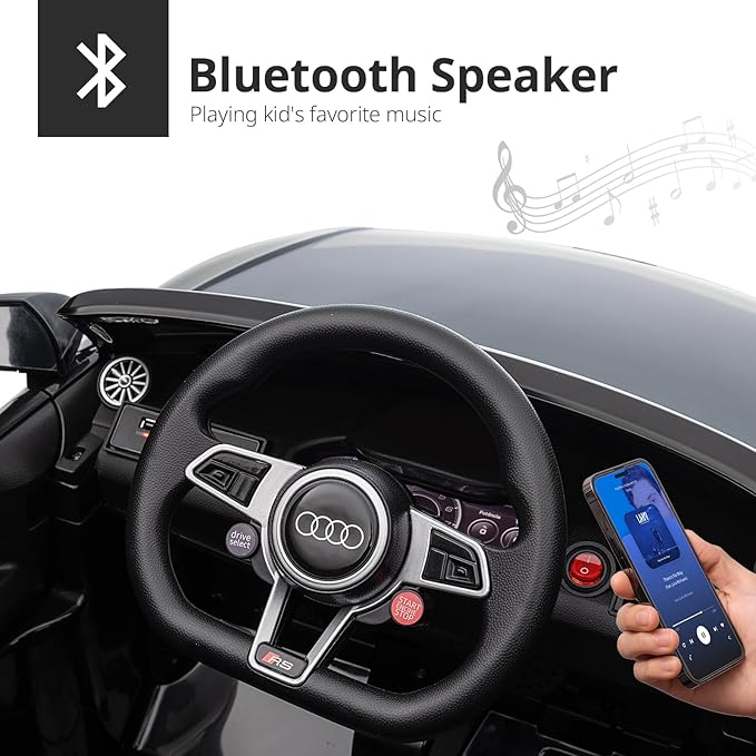 Electric Ride on Car for Kids, Licensed Audi 12V 7Ah Kids Ride-on Toy for Toddlers 3-5 Year Old with Remote, Bluetooth - Black