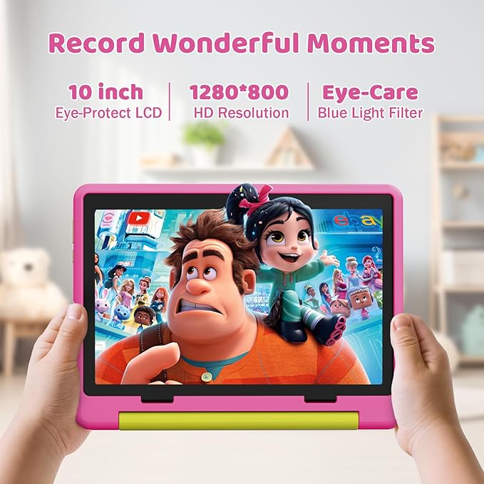 Kids Tablet,Android 15 Tablet with HD Display,10.1 inch,Parental Control & Kids Mode, Octa-Core, GMS Certified,20GB RAM 64GB ROM,1TB Expandable, 5000mAh Battery, Dual Camera, Protective Case,Pink