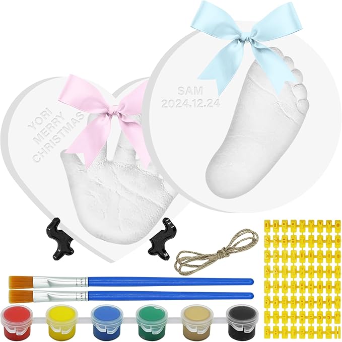 Baby Handprint Footprint Keepsake Ornament Kit, Personalized Baby Foot Printing Kit for Newborn Clay Impression Handmade DIY Imagination to Create