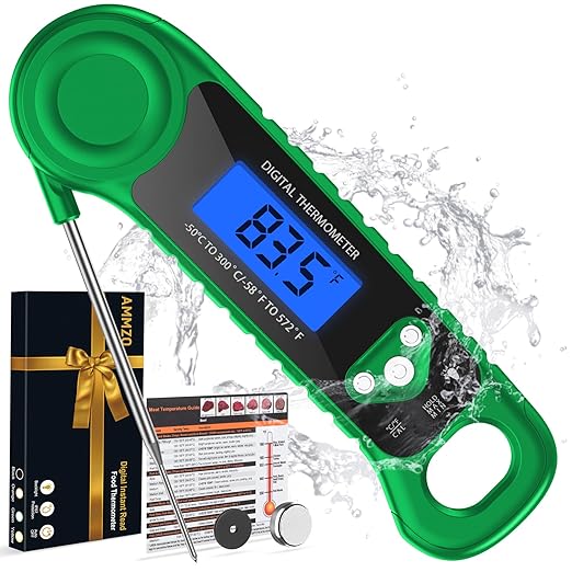 Digital Meat Thermometer for Grilling, Candy Thermometer Instant Read Food Thermometer Waterproof with Backlight for Cooking, Deep Fry, BBQ, Grill, Smoker and Roast (Green)