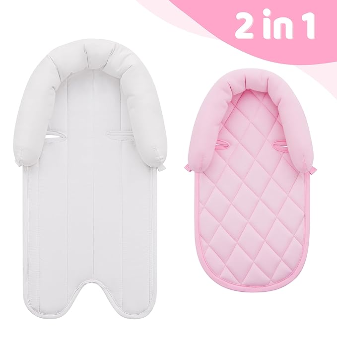 Pro Goleem Infant Car Seat Insert, Babybody Support for Toddler, Soft Minky Preemie Car Seat Insert, 2-in-1 Reversible, Perfect for Carseats, Strollers, Swings, Pink and White