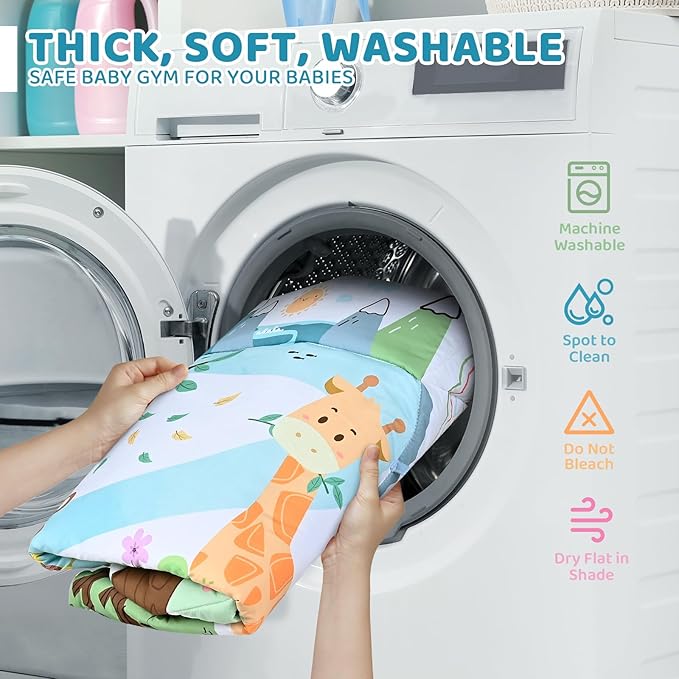 Baby Gym Play Mat, 8-in-1 Tummy Time Mat & Ball Pit with 6 Toys, Washable Baby Activity Play Mat for Visual, Hearing, Sensory, Motor Development, Baby Toys Gift for Toddler Infant 0-3-6-9-12 Months