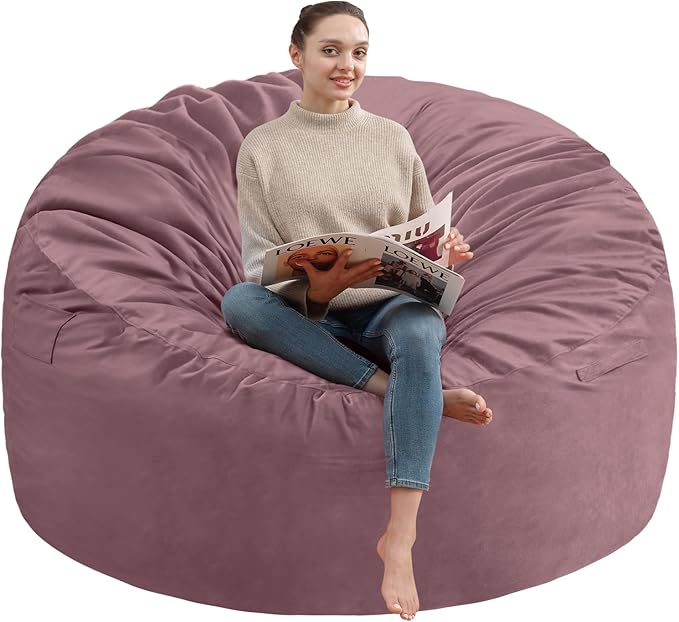 3FT Bean Bag Chair, Comfy Bean Bag Chairs with Memory Foam Filled, Fluffy Beanbag Sofa with Dutch Velvet Cover, Round BeanBag Chairs for Living Room, Playroom - Dusty Pink