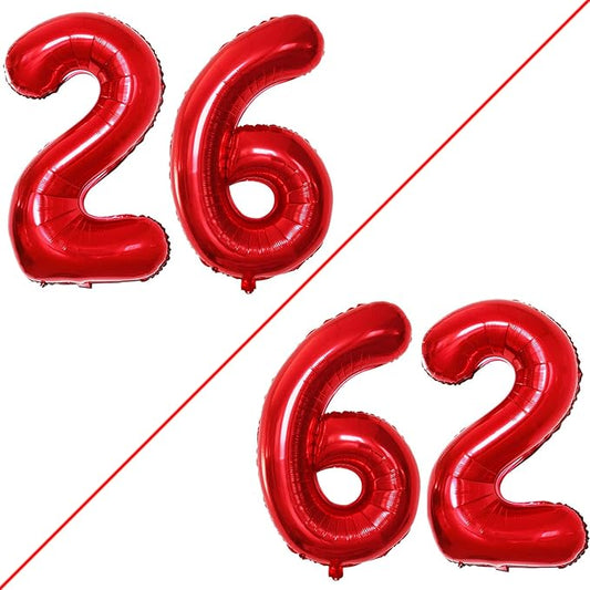 GOER Number 26 Balloons for 26th Birthday Party Decorations,42 Inch Jumbo Foil Helium 62 Balloons for 62nd Birthday Party Decoration (Red)