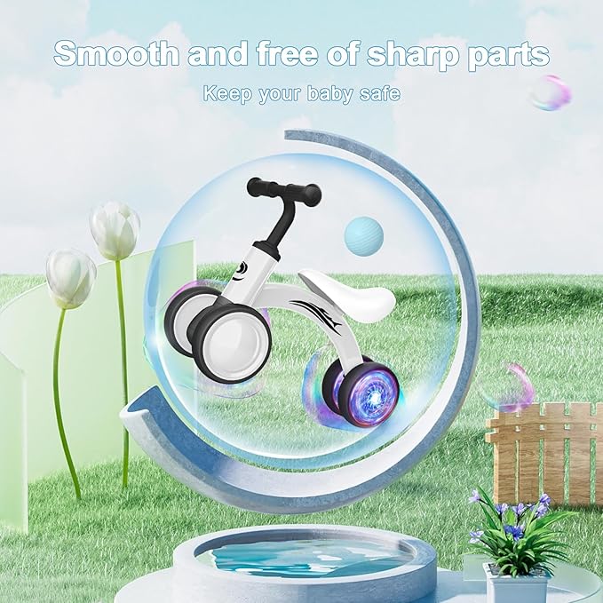 Colorful Lighting Baby Balance Bike Toys for 1 Year Old Boy Girl Gifts, 10-36 Month Toddler Balance Bike, No Pedal 4 Silence Wheels & Soft Seat First Riding on Toys, 1st Birthday Gifts