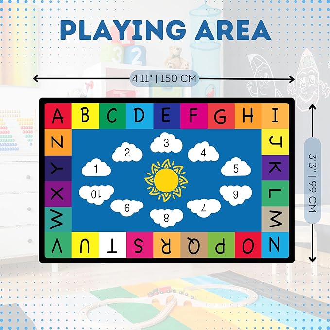 Genki - Kids Rugs for Playroom - ABC Learning Area Rug for Play Room, Classroom, Kindergarten, and Preschool - Kid Alphabet Educational Carpet for Childrens and Toddler Mat - Non Slip | 3'3"x4'11"