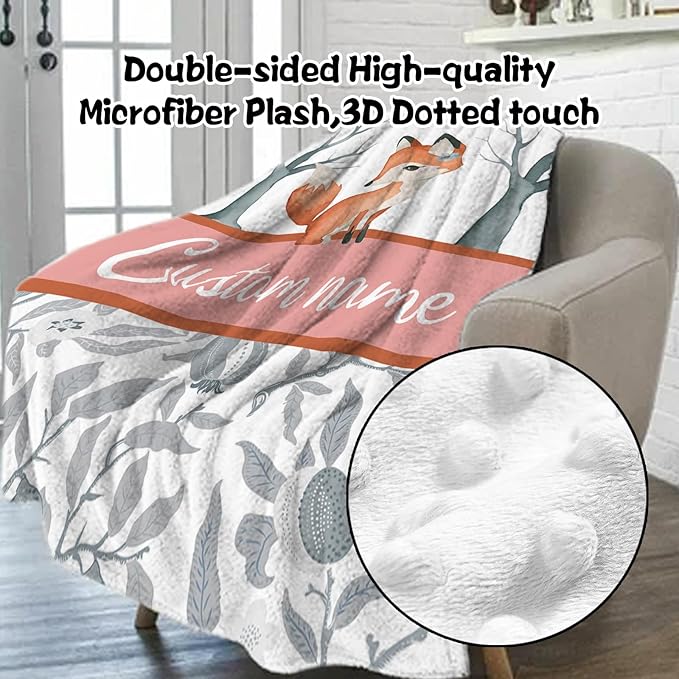 Custom Nursery Crib Bedding Set: Personalized Name 4 Piece Fox Pattern Baby Crib Sets for Girls - Toddler Double Layer Blanket Set, Comfortable Crib Bed Sheets for Baby Toddlers