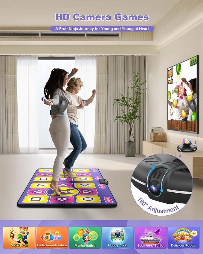 Flannel Dance Mat for TV with Camera, Non-Slip Exercise Dance Pad with Yoga Mode for Kids & Adults, Family-Friendly Electronic Game Mat Toy Gifts for Girls & Boys (Purple)