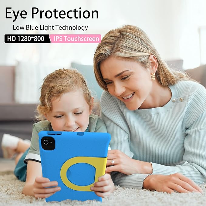 Kids Tablet, 10.1 Inch Tablet for Kids, Android 14, 64GB, Octa-Core CPU, WiFi, Big Battery, Kids Conten, Parental Control, HD Display Children Tablet Age 3-12, Bluetooth, Blue Shockproof Case