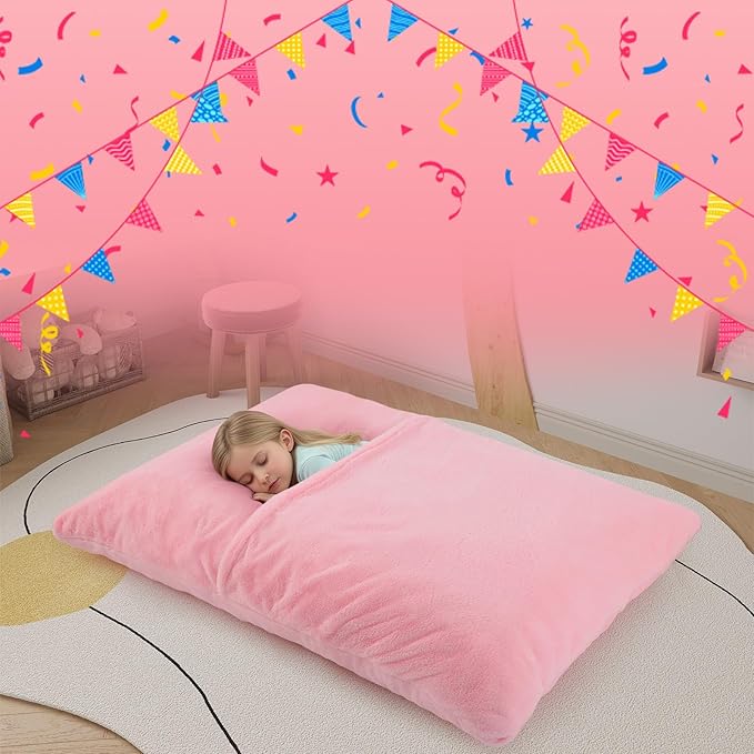 COMAX 3-in-1 Bean Bag Chair for Kids, Toddler Beanbag Bed, Convertible Child Floor Lounger, Floor Mattress with Filler for Girl Boy Sleeping Reading, Pink