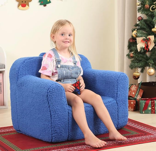 Kids Snuggly-Soft Sherpa Chair, Cuddly Toddler Foam Chair for Boys and Girls, Sky Blue