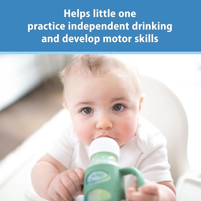 Dr. Brown's Narrow Baby Bottle Handles, 100% Silicone, Easy Grip Removable Handles for Bottle to Sippy Cup Transition, Black/Ecru/Pink, 3-Pack, 4m+