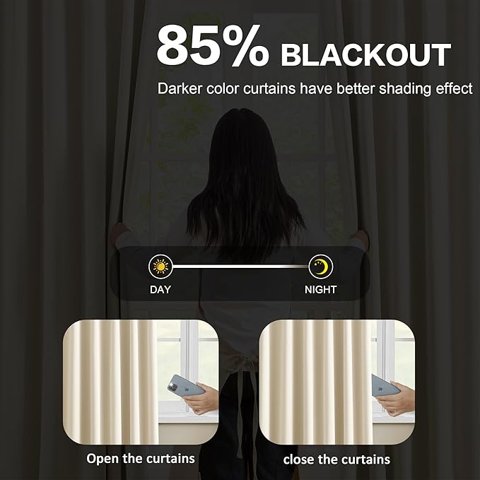 KEQIAOSUOCAI Cream Pleated Blackout Bedroom Curtains 72 Inches Long 6 Ft Length, Summer Heat Thermal Insulated Pinch Pleat Vertical Drapes Cute Window Drapes for Bedroom(Beige,40"x72"x2 Panels)