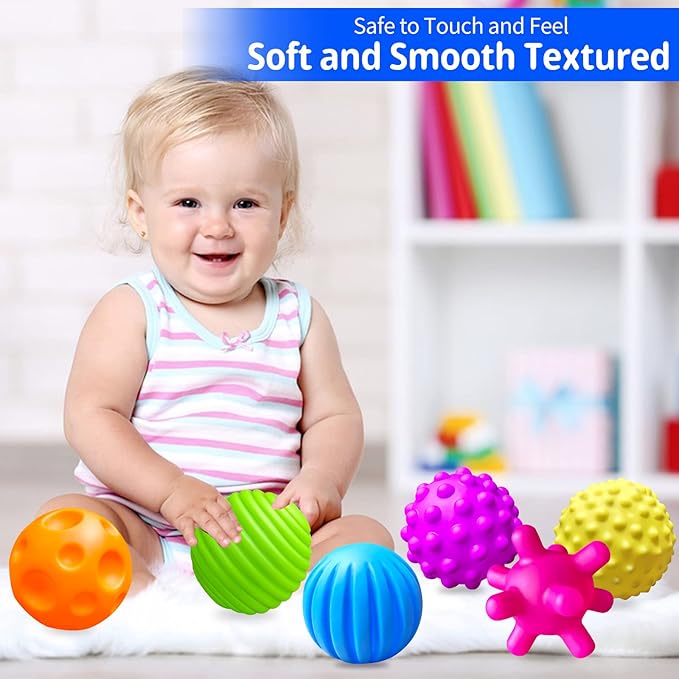 6 Pack Sensory Balls for Toddlers, Sensory Baby Toys, Infant Squeeze Sensory Toys Soft Multi Ball Set Gifts with Bright Color Textured