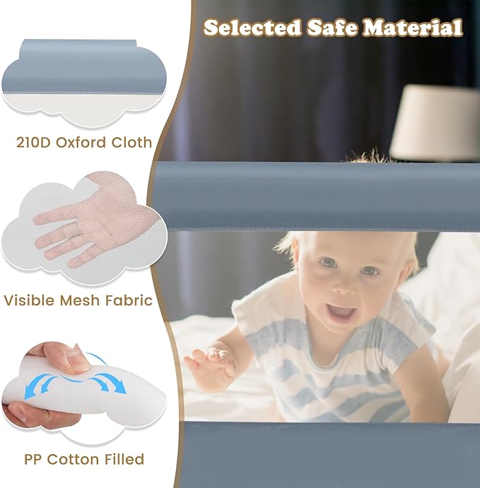 BABY JOY Bed Rails for Toddlers, Extra Long, Swing Down Safety Bed Guard for Convertible Crib, Folding Baby Bedrail for Kids Twin, Double, Full Size Queen & King Mattress (71", Light Gray)