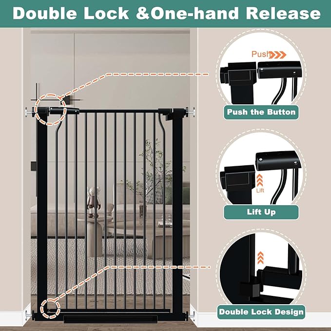 40.5" Extra Tall Baby Gate, 65.8"-68.5" Extra Wide Long Pet Gate, No Drill Large Dog Gates Indoor, Adjustable Tension Safety Child Gate Auto Close for Stairs Walk Thru Kid or Pet Black