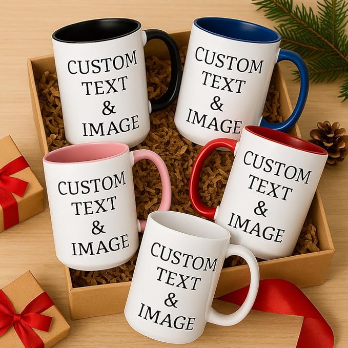 Customized 15oz Ceramic Coffee Mugs with Personalized Text and Photo Image Upload Novelty Gift, Personalize With Different Design And Images, Custom Gift (White)