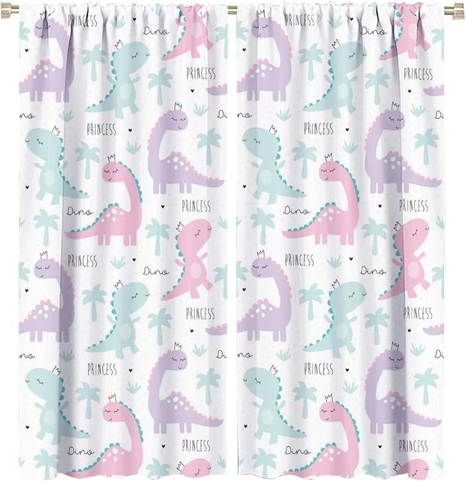 Kids Dinosaur Curtains for Boys Girls Bedroom Decor Cartoon Dino Colorful Cute Funny Animal Wildlife Printed Blackout Rod Pocket Window Drapes for Baby Nursery Playroom W31.5xL72in 2 Panels