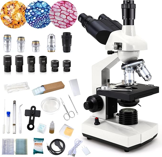 40X-5000X Microscopes trinocular for Kids Students Adults, with Prepared Slides 30p, Microscope Accessories, Compound trinocular Microscope,Microscopes for School Laboratory