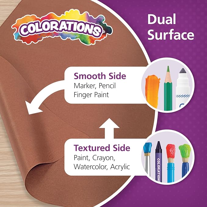 Colorations Prima-Color Fade-Resistant Paper Rolls, Brown, Arts and Crafts, 48" x 60' , Drawing, Finger Painting, Paint, Watercolor, Wall Art, Bulletin Boards, Kids Crafts (Item # DSBR)