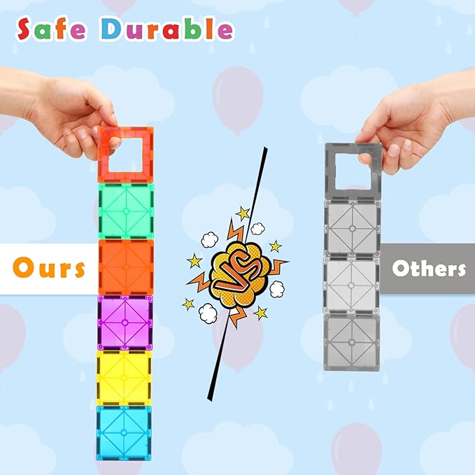 Gemmicc Magnetic Tiles, Magnet Toys Building Blocks for Kids, STEM Approved Educational Toys, Magnet Puzzles Stacking Blocks for Boys Girls,55 PCS Starter Set