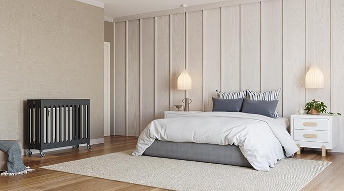 Foundations Boutique Folding Mini Baby Crib - Compact, Portable, Wooden Hotel Crib, Foldable Compact Cribs for Baby & Toddlers - Includes 3" Foam Mattress - Ebony