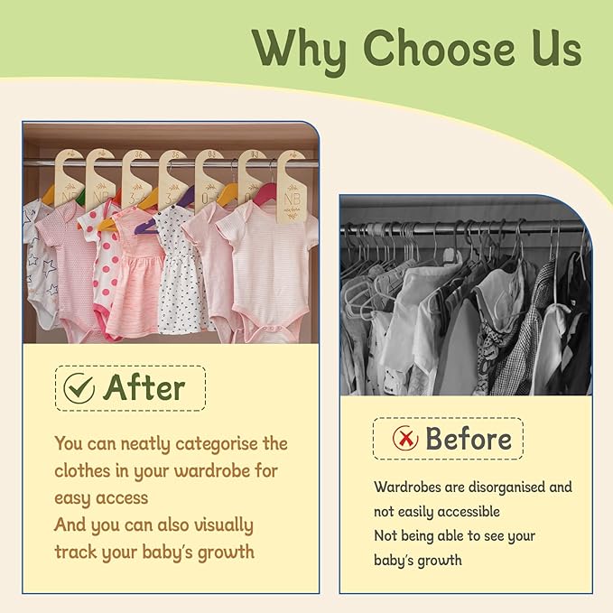 16Pcs Baby Closet Dividers Cute Baby Clothes Organizer Double Face Baby Closet Organizer for Clothes Organizer Wooden Baby Closet Dividers for Infant to Toddler