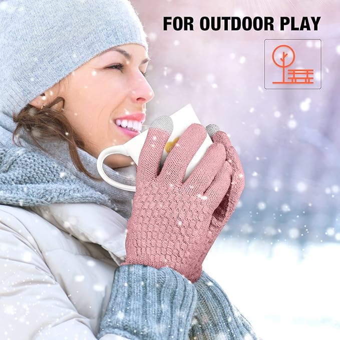 Geyoga 2 Pairs Women's Winter Touch Screen Gloves Soft Warm Fleece Lined Knit Elastic Cuff Winter Texting Gloves
