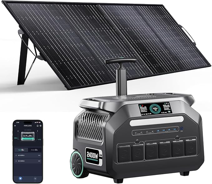 IEE 2400W/2048Wh Solar power station With 400W Solar Panel,P2400 Solar Generator,1800W Super Fast Charging, LiFePO4 (LFP) Battery,APP Control Emergency Power Station for Home, Camping, Power Outages
