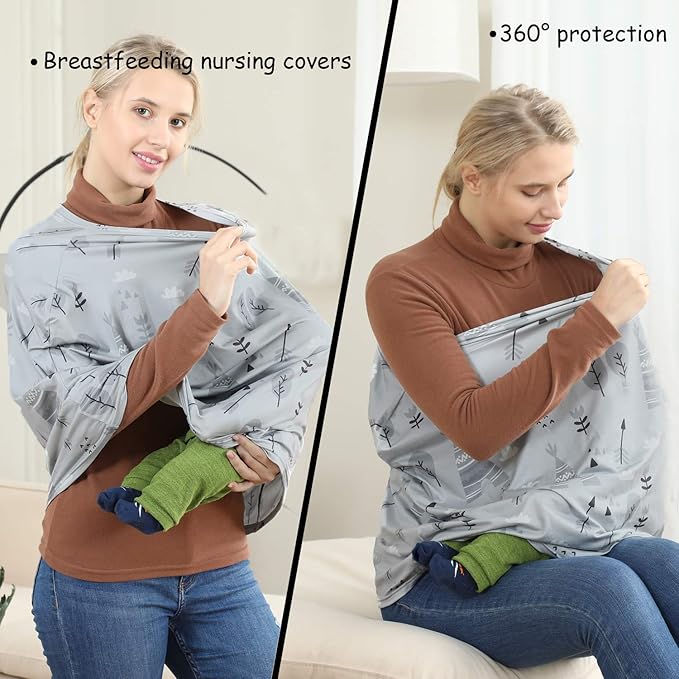 Multi-use Cover Carseat Canopy - Car Seat Covers for Babies, Breastfeeding Cover (Grey Grove)